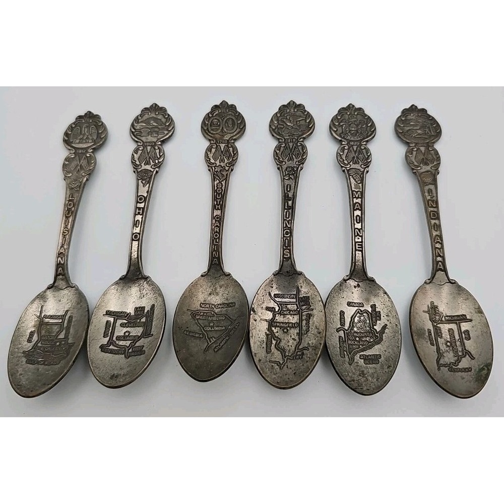 Vintage American Collector's Guild 6Pc Souvenir Spoons Set Silverplate US States